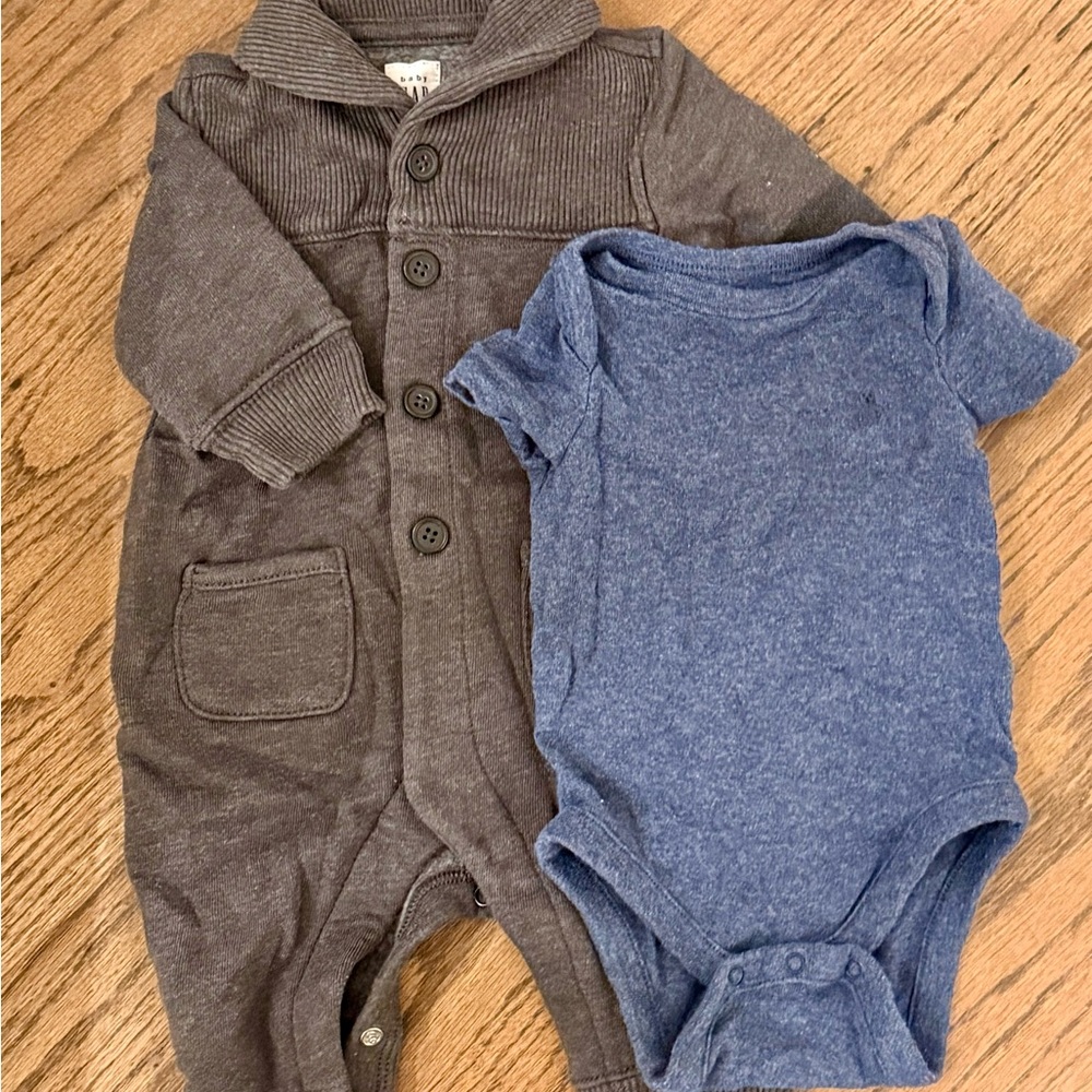 GAP Shawl Collar Gray and Blue Baby Set